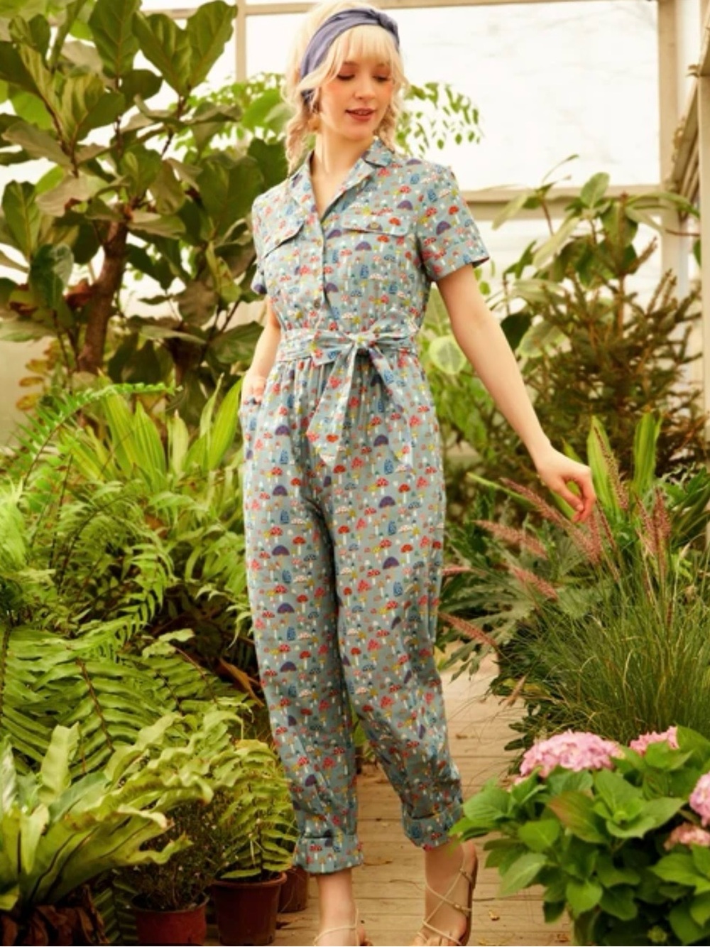 ModCloth Mushroom About Town Jumpsuit Gray & Multicolor 2X